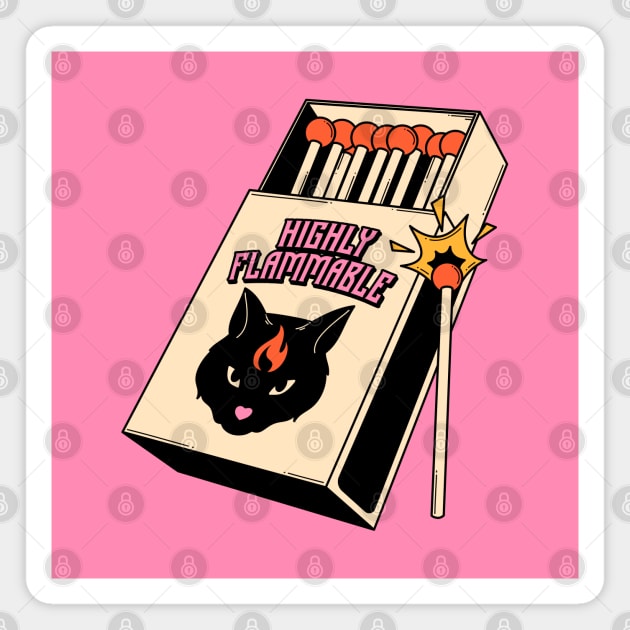 Highly Flammable Black Cat in pink Magnet by The Charcoal Cat Co.